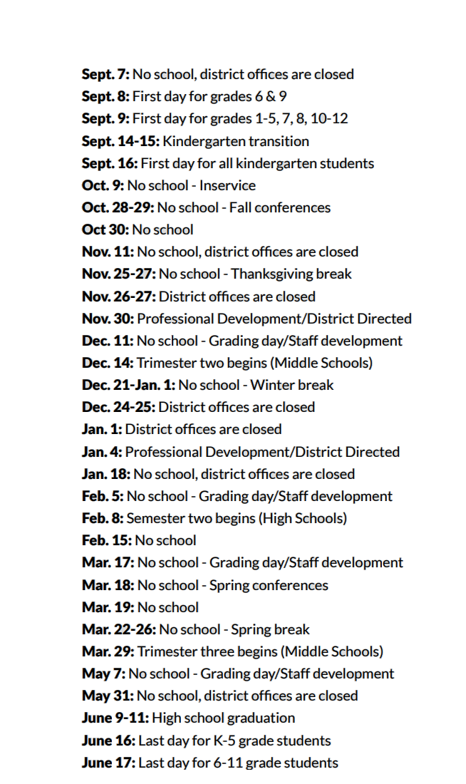 Salem-Keizer County School District Proposed Calendar 2026-2027