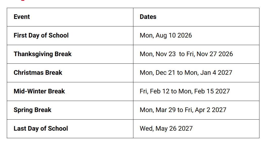San Diego County School District Proposed Calendar 2026-2027