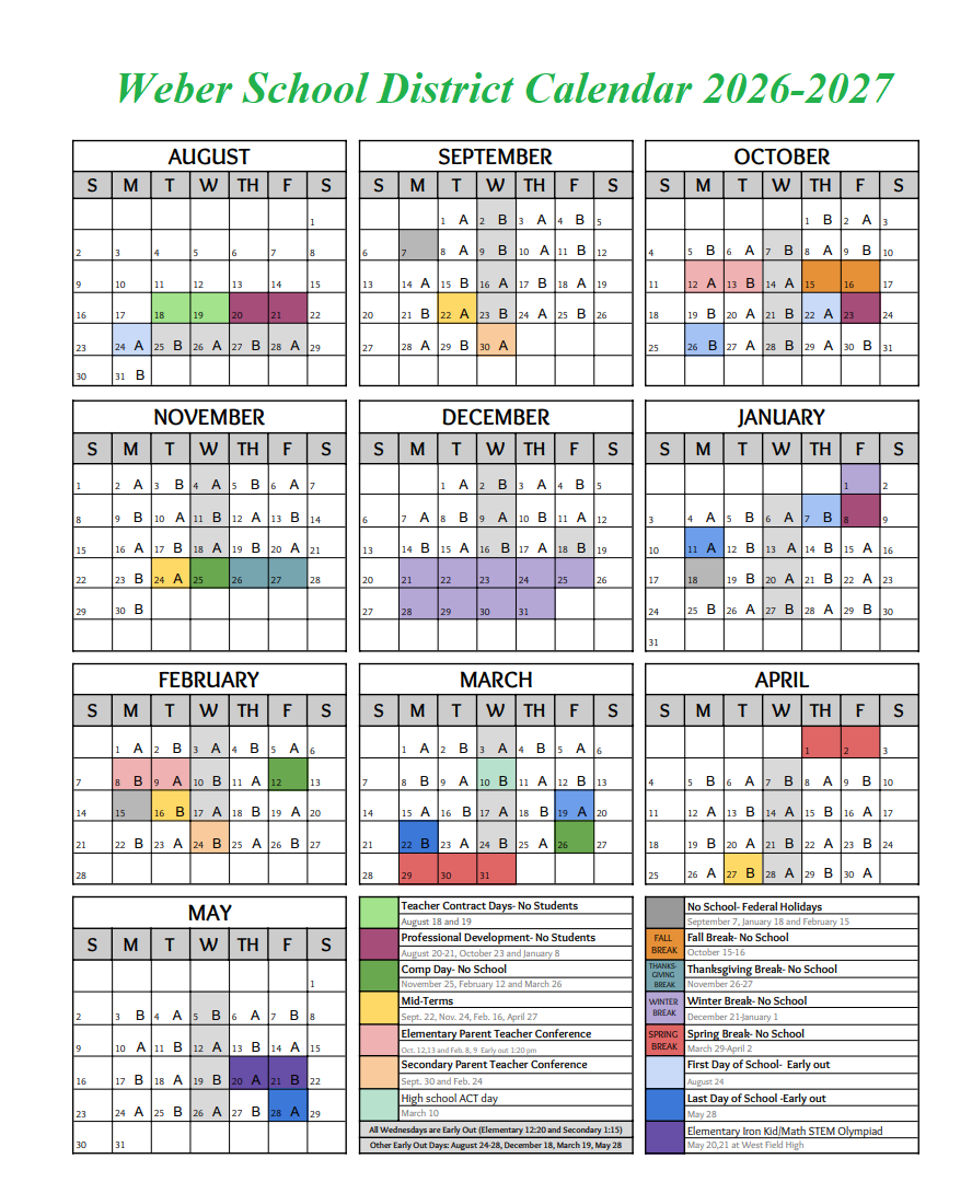 Weber School District Calendar 2026-2027