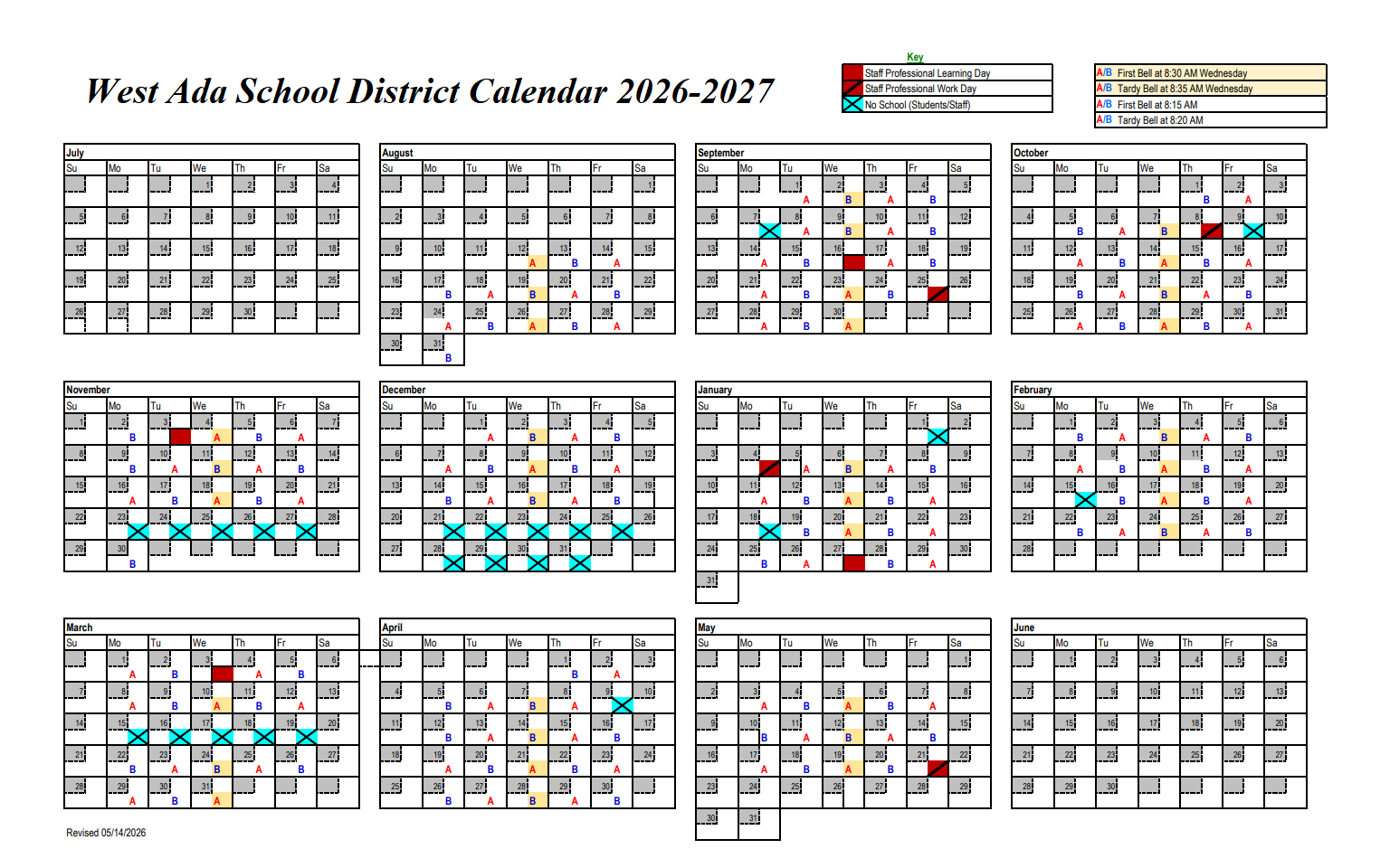 West Ada School District Calendar 2026-2027