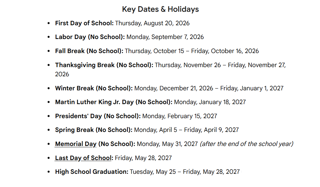 Davis County School District Proposed Calendar 2026-2027