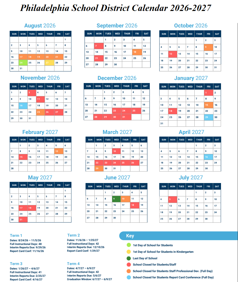Philadelphia School District Calendar 2026-2027