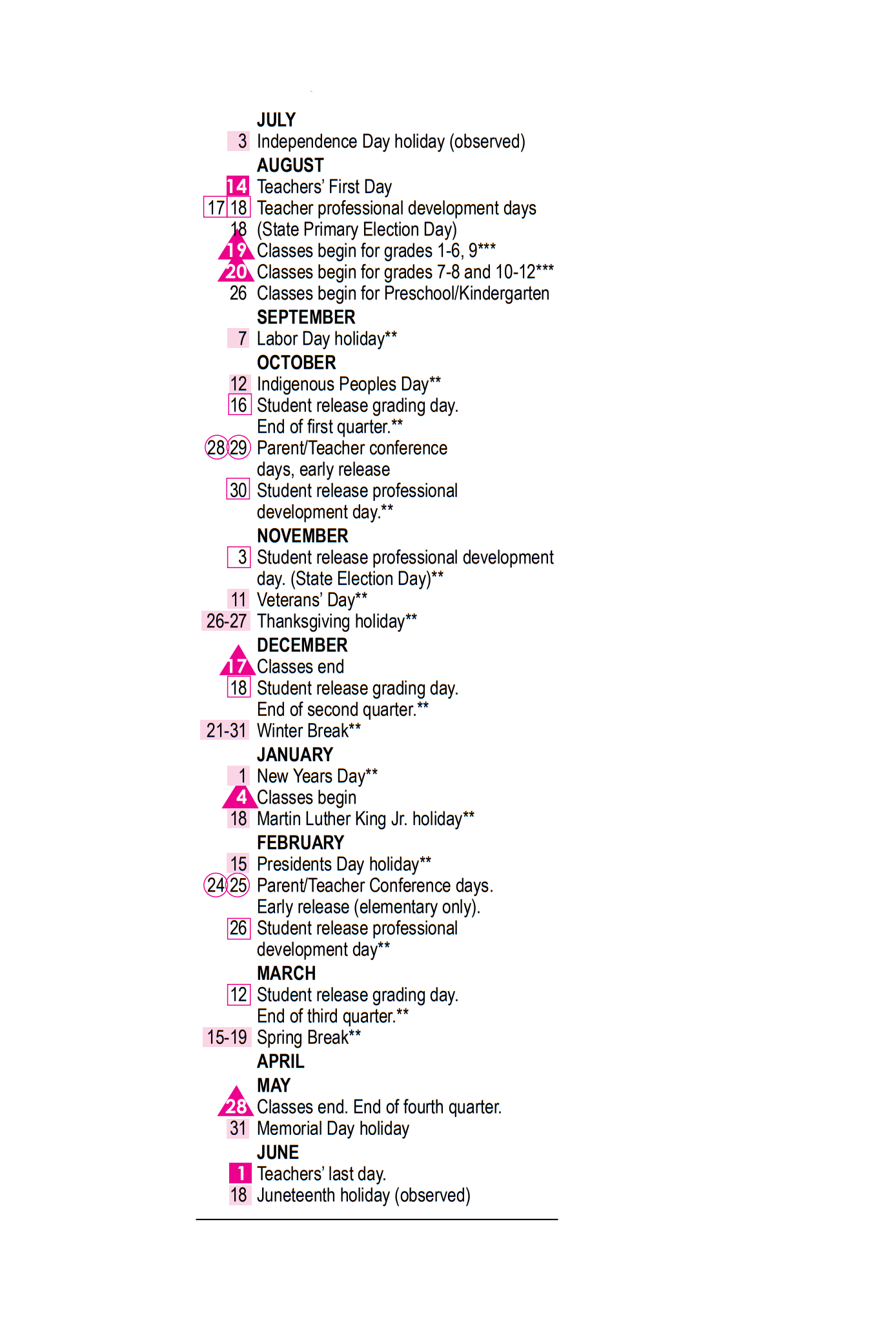 Anchorage County School District Proposed Calendar 2026-2027
